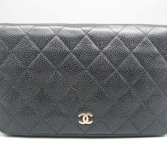 Vintage Chanel Black Caviar Leather Leather Long Bag Wallet - Picture 2 of 16